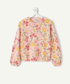 Pull fille à fleurs rose