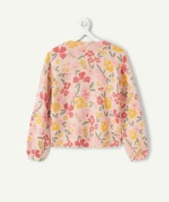 Pull fille à fleurs rose