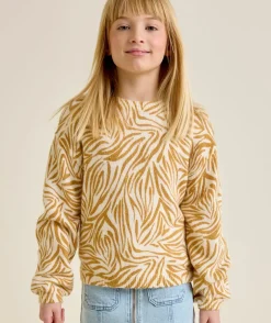 Pull fille imprimé moutarde et blanc