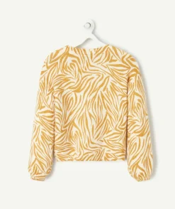 Pull fille imprimé moutarde et blanc