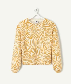 Pull fille imprimé moutarde et blanc