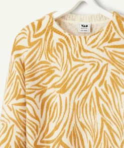Pull fille imprimé moutarde et blanc