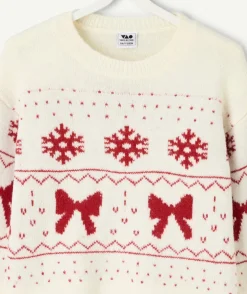 Pull fille motif noël blanc
