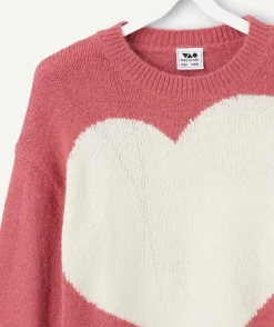 Pull fille rose avec cœur blanc