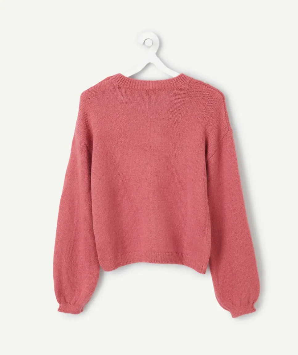 Pull fille rose avec cœur blanc