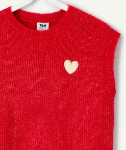 Pull fille sans manches rouge
