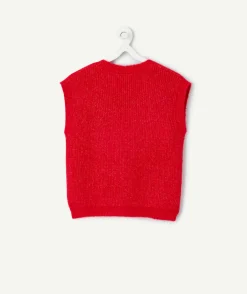 Pull fille sans manches rouge