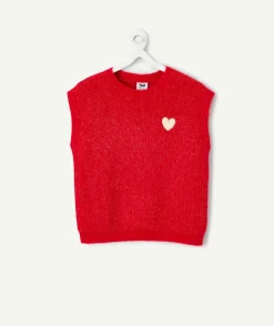 Pull fille sans manches rouge