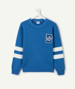 Pull garçon bleu avec patch brodé