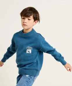 Pull garçon imprimé street vibes bleu