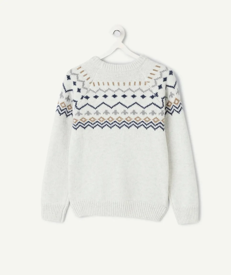Pull garçon jacquard écru en coton