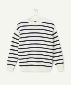 Pull garçon rayé blanc marine