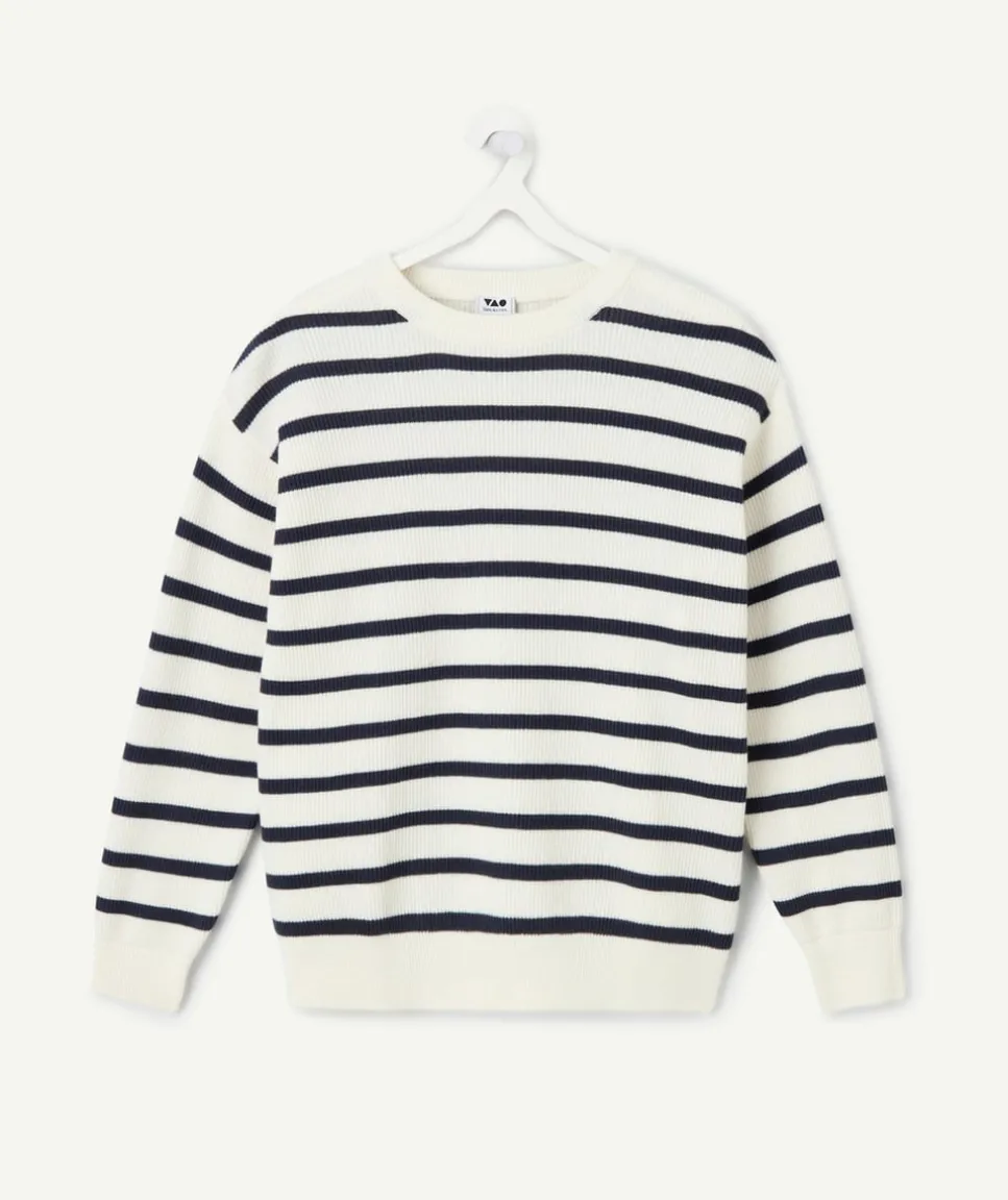 Pull garçon rayé blanc marine