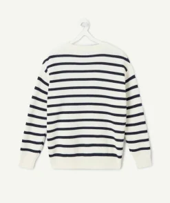 Pull garçon rayé blanc marine