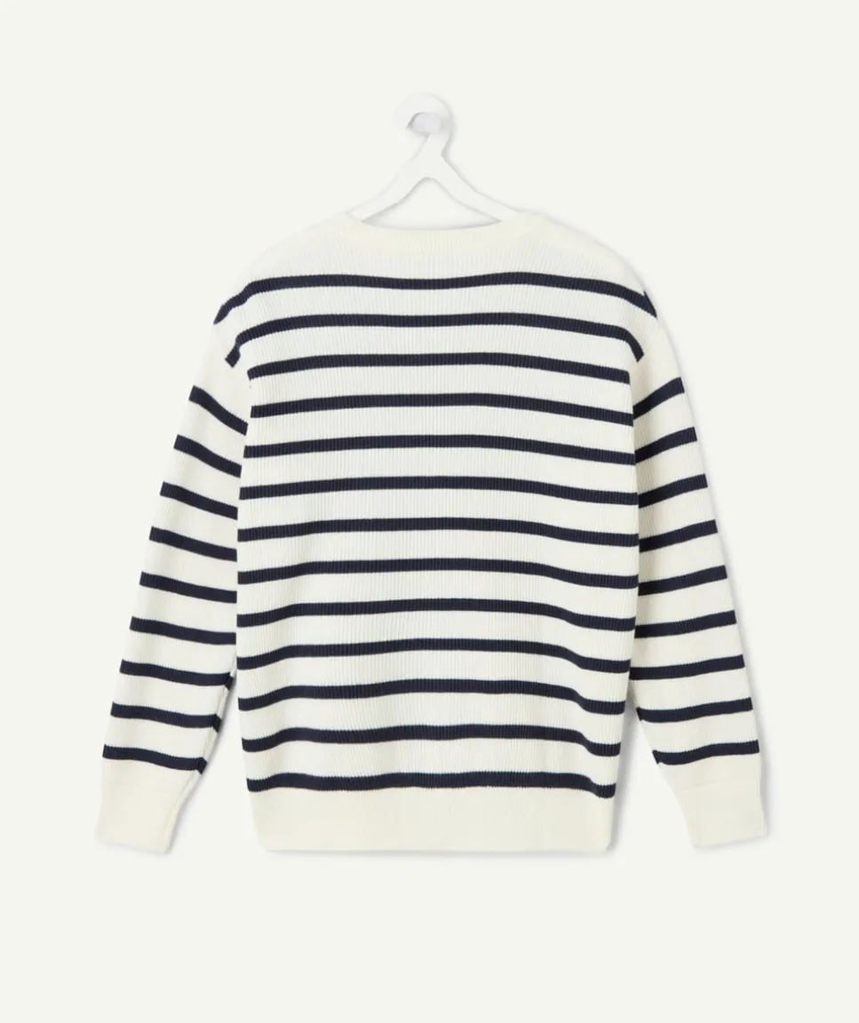 Pull garçon rayé blanc marine