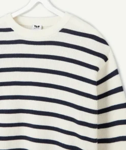 Pull garçon rayé blanc marine