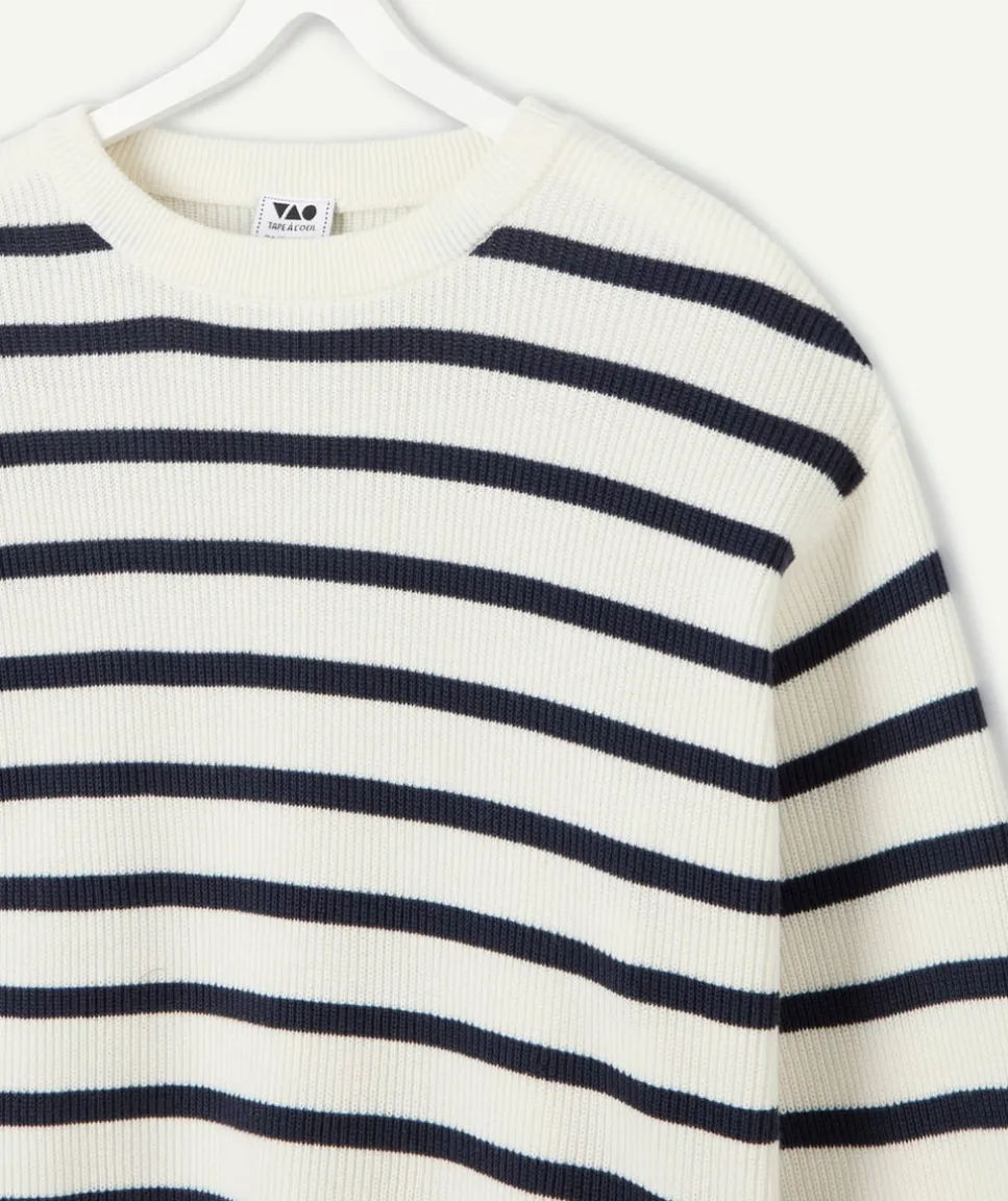 Pull garçon rayé blanc marine