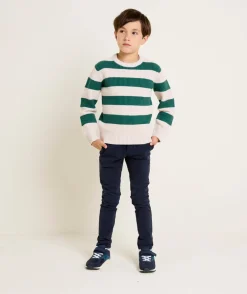 Pull garçon rayé vert et écru