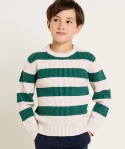 Pull garçon rayé vert et écru