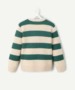 Pull garçon rayé vert et écru