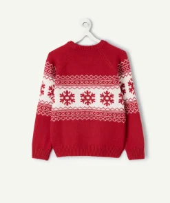 Pull garçon rouge motifs flocons