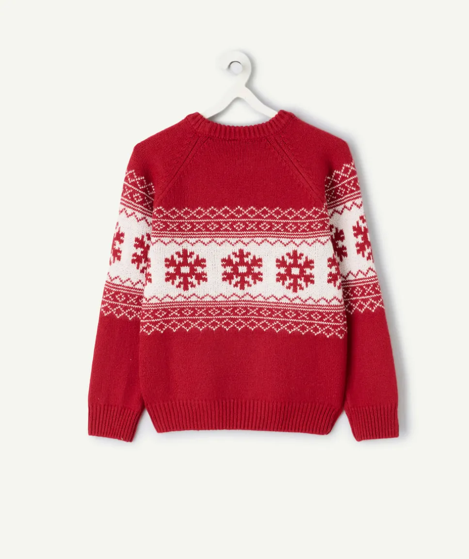 Pull garçon rouge motifs flocons