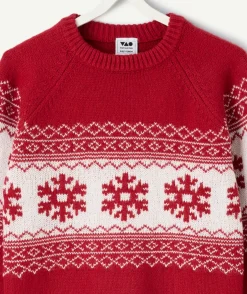 Pull garçon rouge motifs flocons