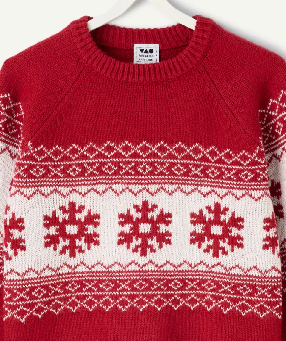Pull garçon rouge motifs flocons