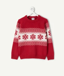 Pull garçon rouge motifs flocons