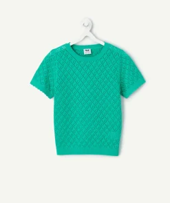 Pull manches courtes fille ajouré vert