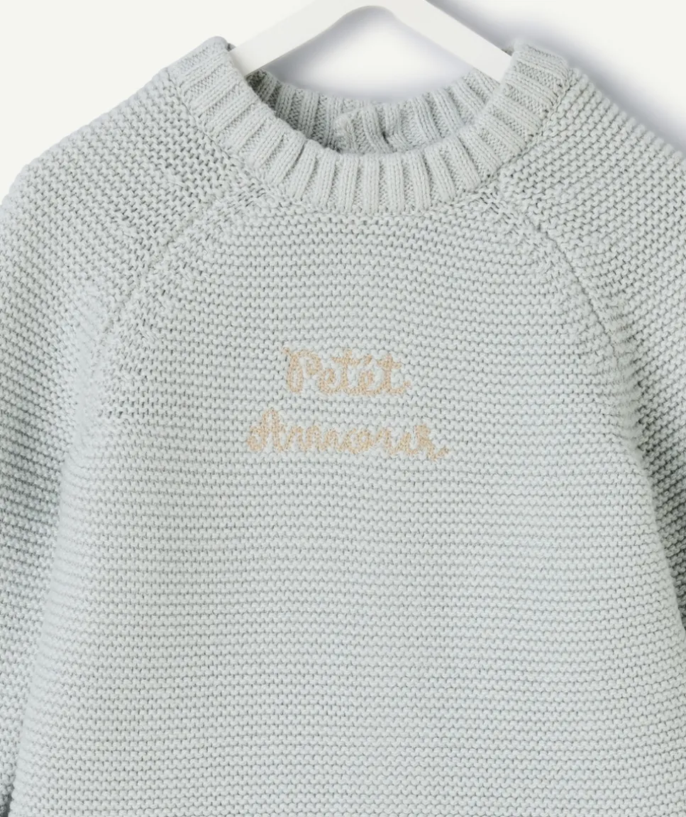 Pull naissance garçon gris imprimé message