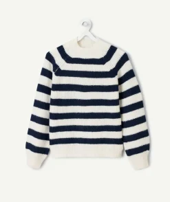 Pull rayé bleu et blanc fille