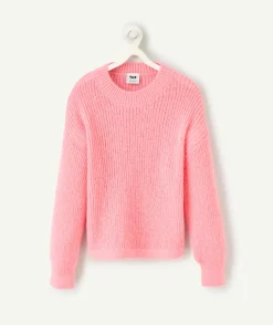 Pull rose fille en tricot rose à manches longues
