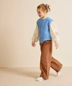 Pull sans manches fille bleu en maille