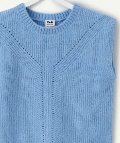 Pull sans manches fille bleu en maille