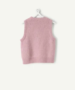 Pull sans manches fille droit rose