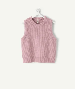 Pull sans manches fille droit rose