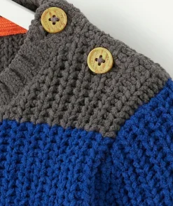 Pull tricot bébé garçon en fibres recyclées rayé gris et bleu