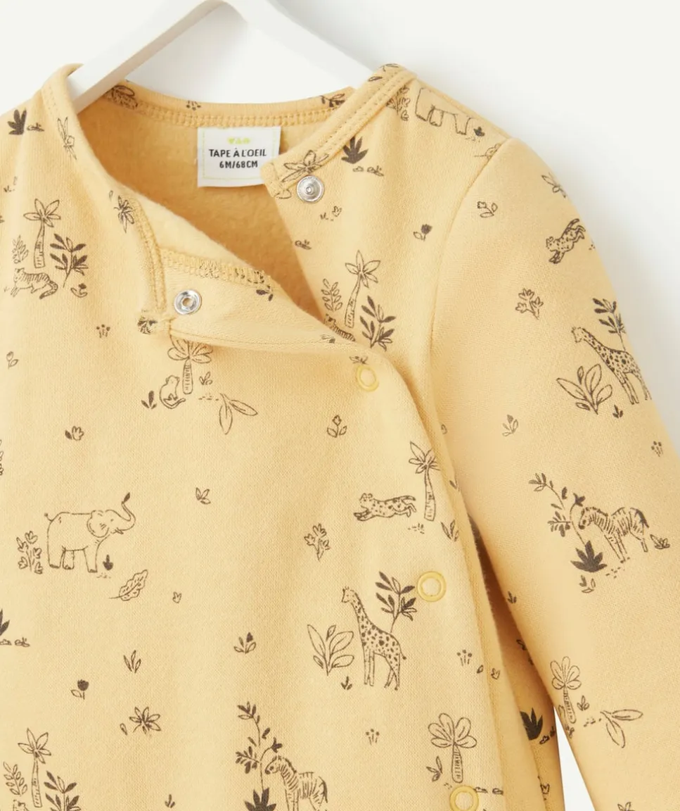 Pyjama bébé en coton bio jaune imprimé savane noir