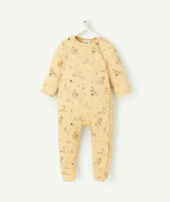 Pyjama bébé en coton bio jaune imprimé savane noir