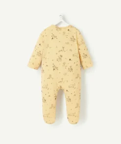 Pyjama bébé en coton bio jaune imprimé savane noir