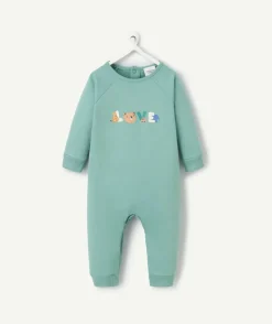Pyjama bébé en coton bio vert et message love