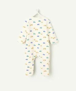 Pyjama bébé en fibres recyclés écru imprimé petites voitures