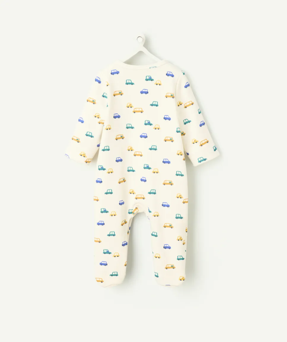 Pyjama bébé en fibres recyclés écru imprimé petites voitures