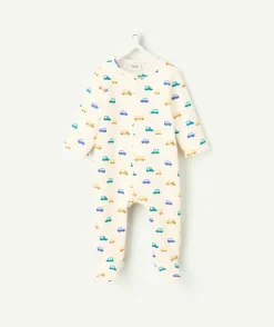Pyjama bébé en fibres recyclés écru imprimé petites voitures