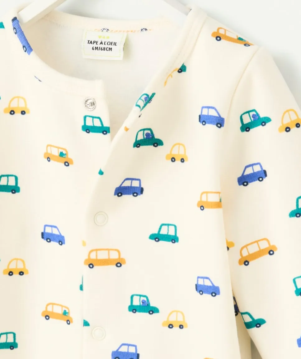 Pyjama bébé en fibres recyclés écru imprimé petites voitures