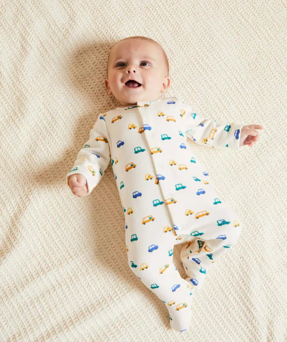 Pyjama bébé en fibres recyclés écru imprimé petites voitures