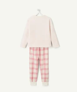 Pyjama chaud effet polaire fille rose à carreaux