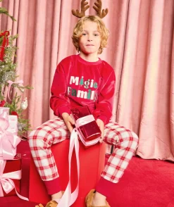 Pyjama chaud effet polaire garçon rouge avec message imprimé noël