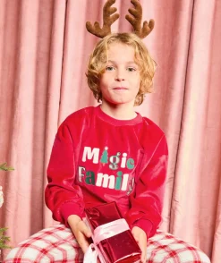 Pyjama chaud effet polaire garçon rouge avec message imprimé noël
